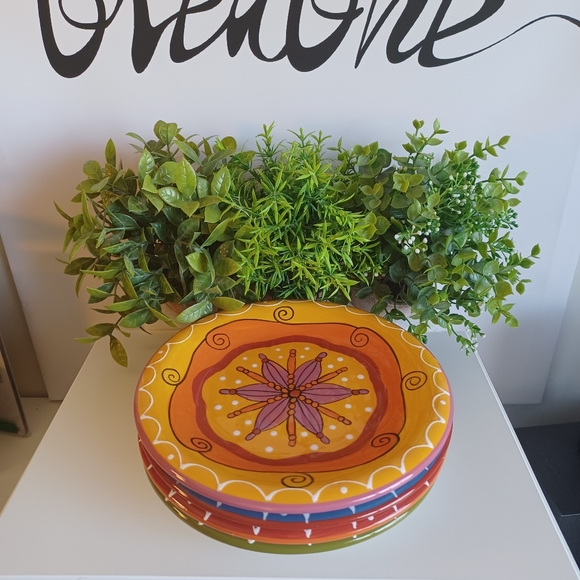 4 Piece Pier 1 Hand Painted Ironstone Salad Plate Set - Picture 7 of 13